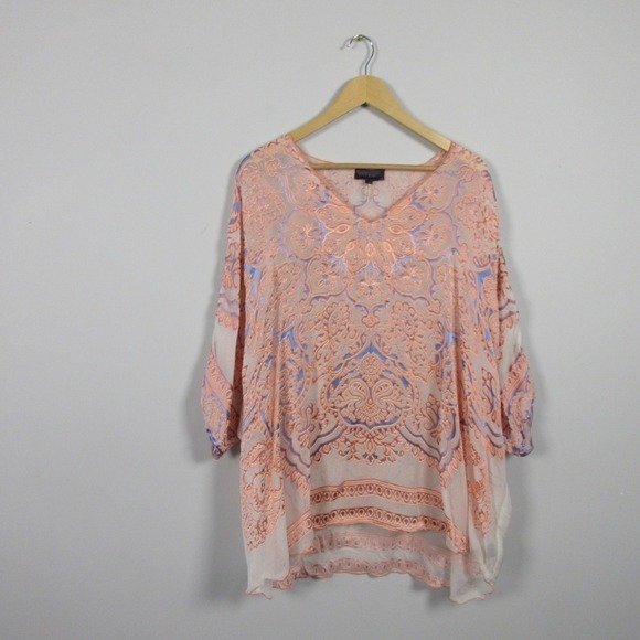 Hale Bob Tunic Top M Pink Silk Viscose Paisley Flowy Blouse Boho Beach Chic 100 - Picture 1 of 12